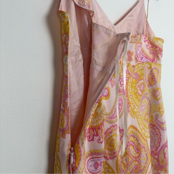 Banana Republic Silk Dress Size 2 Petite Pink Paisley Babydoll Ruffle Y2K - Picture 12 of 12